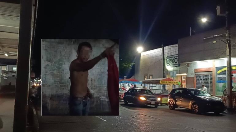 Detienen a sujeto que amenazaba con un machete a transeúntes frente al ADO