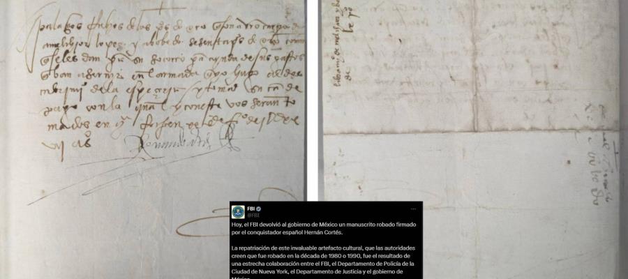 FBI devuelve a México manuscrito de 500 años firmado por Hernán Cortés
