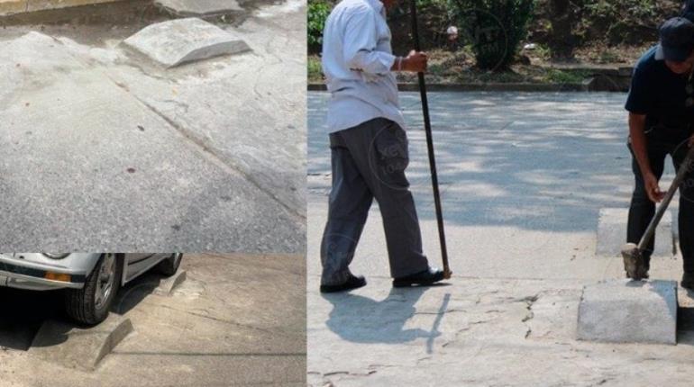 Retira PEC tubos metálicos y topes de cemento que impedían libre tránsito en Centro
