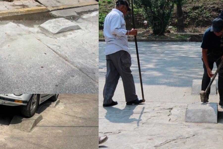Retira PEC tubos metálicos y topes de cemento que impedían libre tránsito en Centro