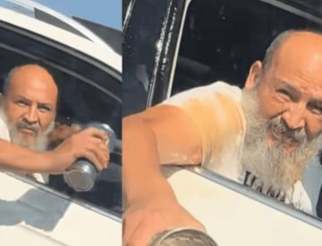 ‘Lord Café’ intenta aventar su bebida a otro conductor, pero sale mal