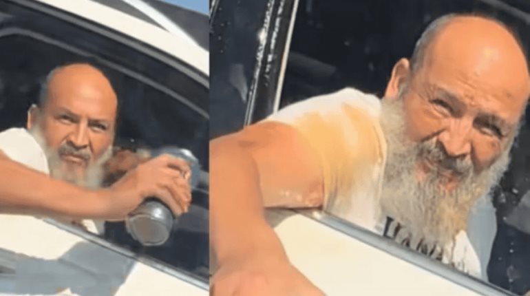 ´Lord Café´ intenta aventar su bebida a otro conductor, pero sale mal