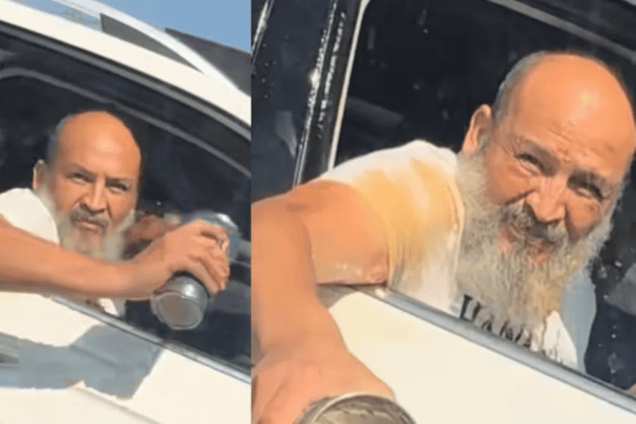 ´Lord Café´ intenta aventar su bebida a otro conductor, pero sale mal