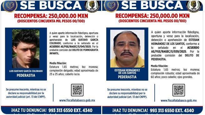 Ofrece FGE Tabasco otro medio millón por personas relacionadas con pornografía infantil Ofrece FGE Tabasco otro medio millón por personas relacionadas con pornografía infantil