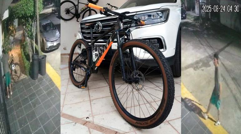 Captan en video robo de bicicleta en fraccionamiento Framboyanes de Villahermosa; ladrón burló seguridad privada