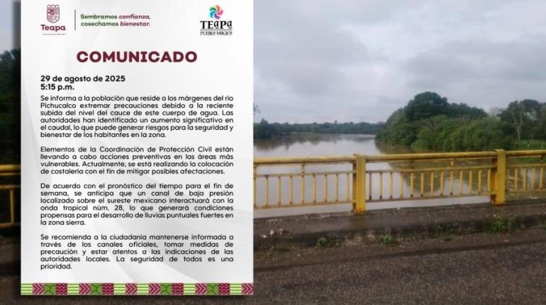 Colocan en Teapa costalería ante aumento del Río Pichucalco y pronóstico de lluvias