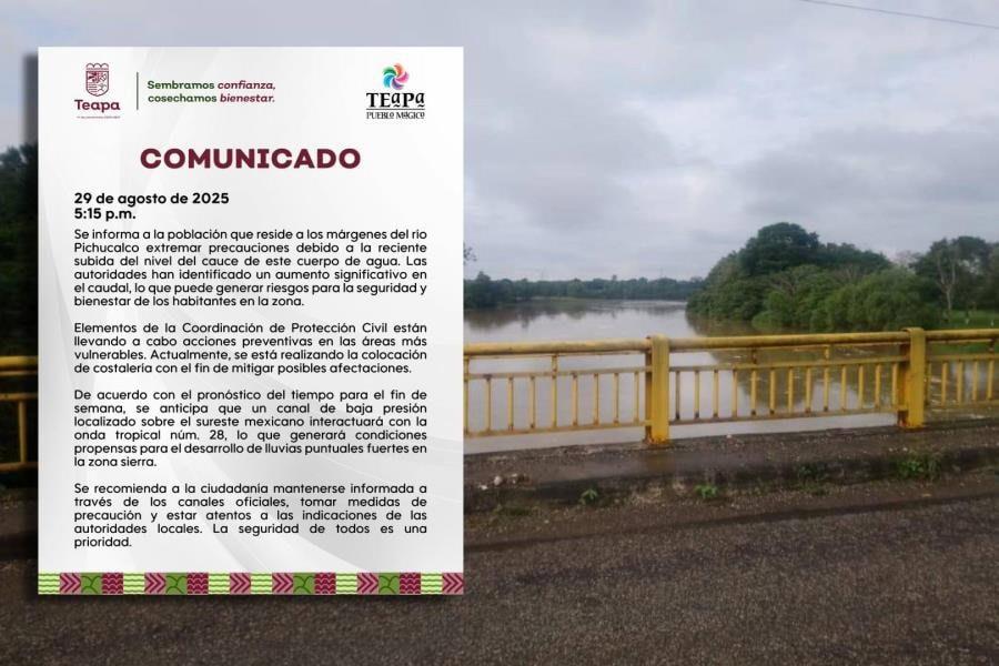 Colocan en Teapa costalería ante aumento del Río Pichucalco y pronóstico de lluvias Colocan en Teapa costalería ante aumento del Río Pichucalco y pronóstico de lluvias