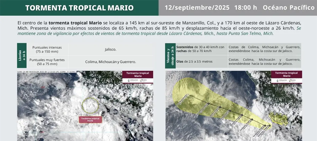 Se forma tormenta tropical "Mario" en el Pacífico