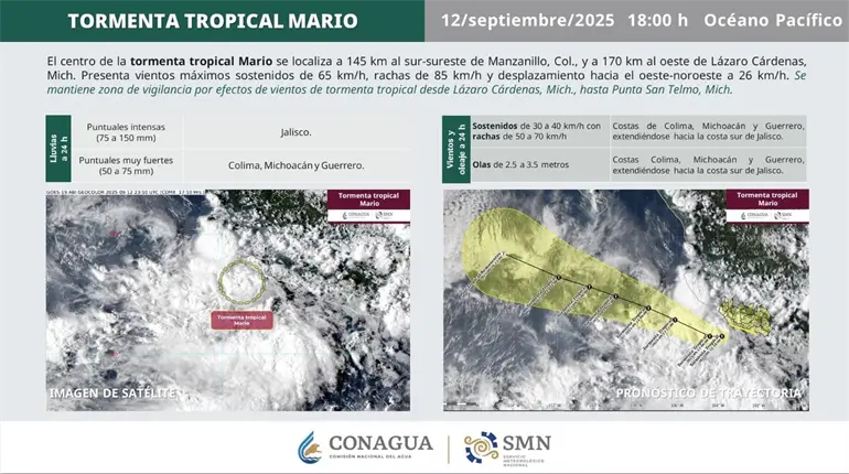 Se forma tormenta tropical "Mario" en el Pacífico