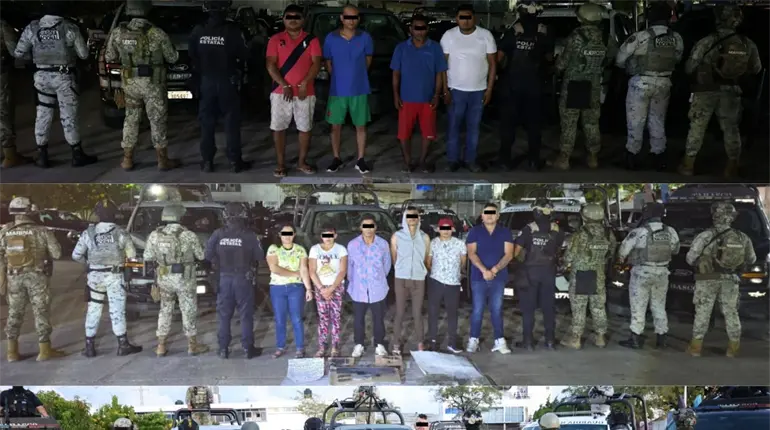 Detienen a 13 personas por cobro de piso, extorsión, portación de arma de fuego, homicidio y narcomenudeo en Centro