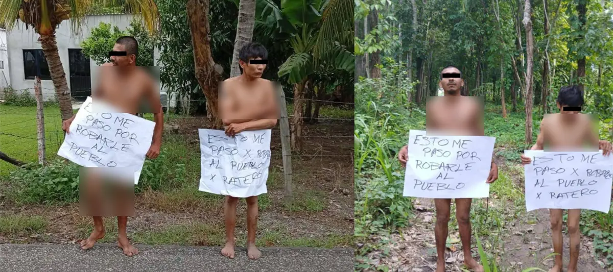 Exhiben desnudos a 2 presuntos ladrones en Cunduacán