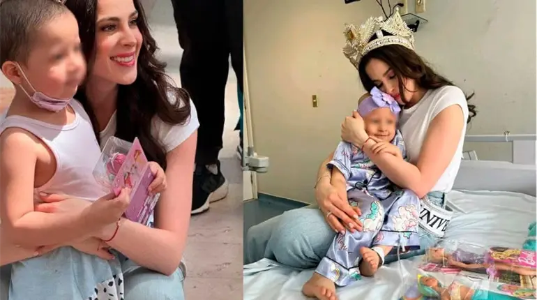 Convive Fátima Bosch con pacientes del área oncológica del Hospital del Niño en Villahermosa