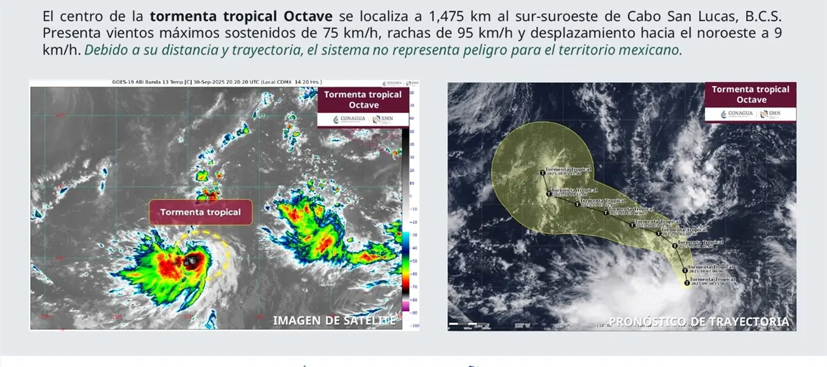 Se forma tormenta tropical "Octave" a mil 475 km de Cabo San Lucas