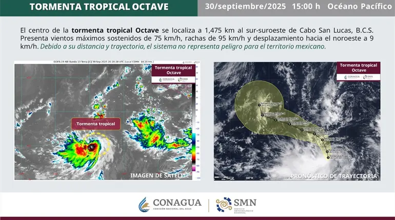 Se forma tormenta tropical "Octave" a mil 475 km de Cabo San Lucas