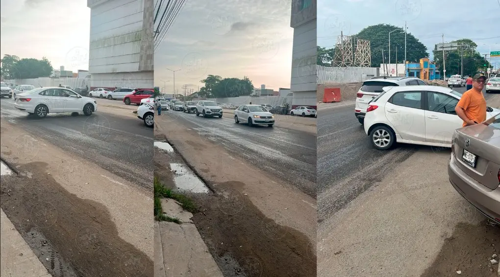 Derrame de aceite en la carretera a La Isla genera choque de 4 vehículos y el derrape de un motociclista