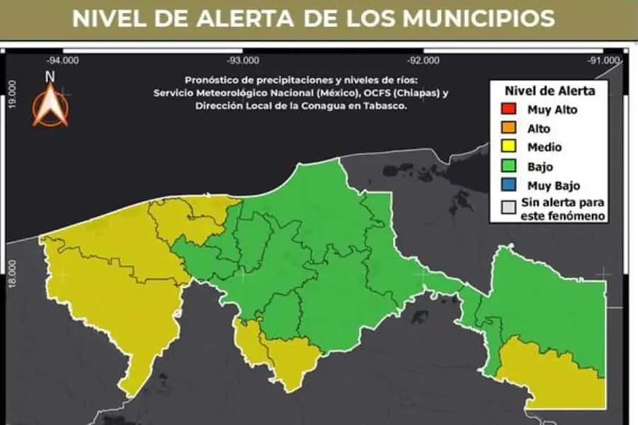 IPCET mantiene Alerta Amarilla en Tabasco por lluvias y aumentos en niveles de ríos