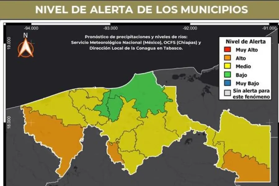 Alerta Naranja en Tabasco por lluvias y aumento en niveles de ríos