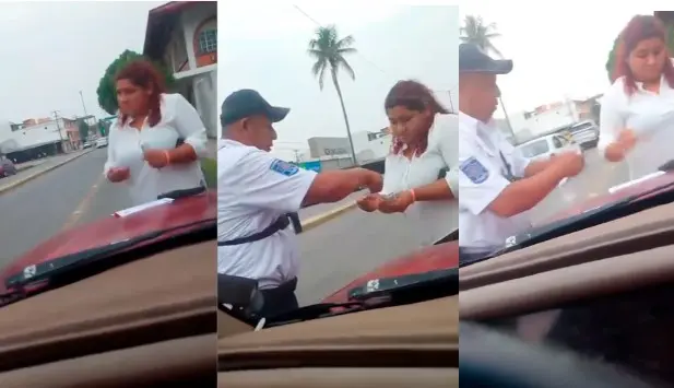 Exhiben a elementos de tránsito de Cárdenas realizando presuntos cobros de infracciones en la calle