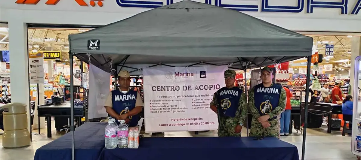 Marina instala centros de acopio en 3 municipios de Tabasco para apoyar a damnificados