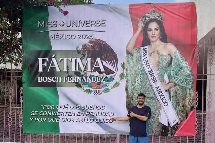 ¡Sigue la Fatimanía! Colocan mega lona en apoyo a la Miss Universe México 2025