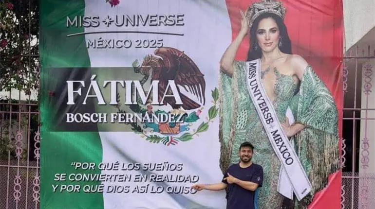 ¡Sigue la Fatimanía! Colocan mega lona en apoyo a la Miss Universe México 2025