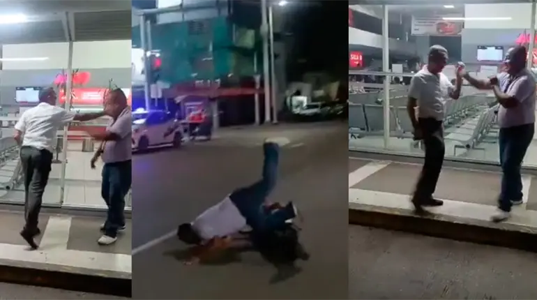 ¡Lo cacheteó! Captan pelea entre dos hombres a las afueras del ADO Villahermosa
