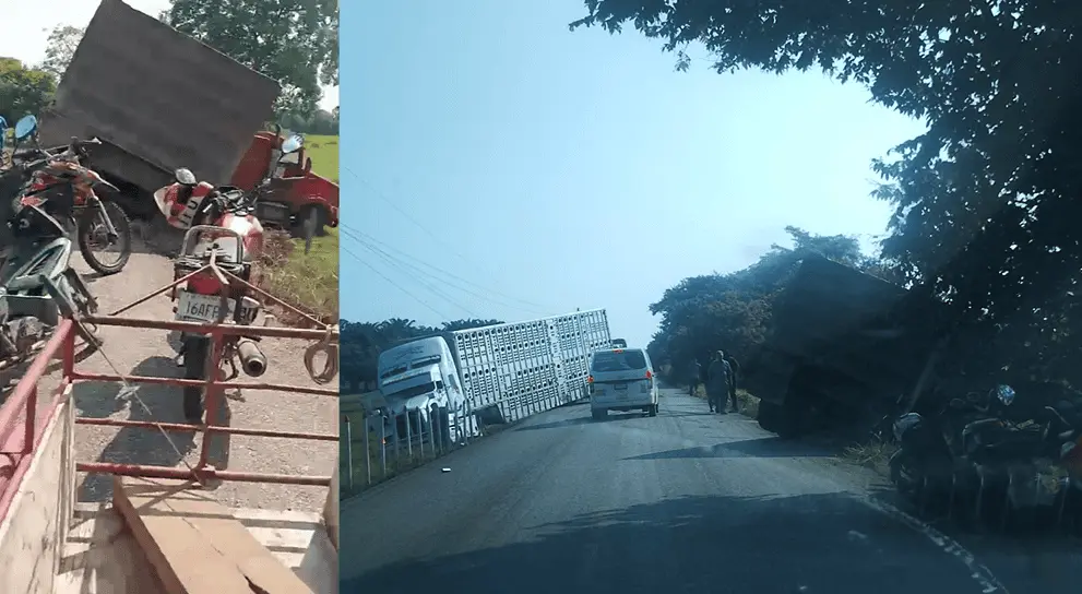 Incidente de góndola y "panzona" interrumpe por un par de horas carretera Jalapa-Chichonal