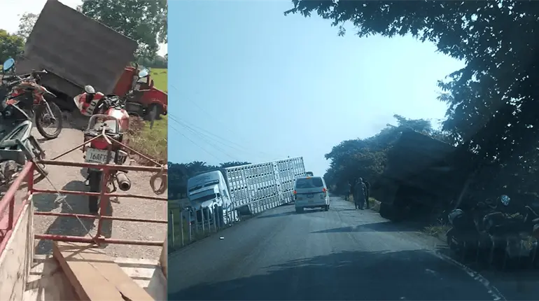 Incidente de góndola y "panzona" interrumpe por un par de horas carretera Jalapa-Chichonal
