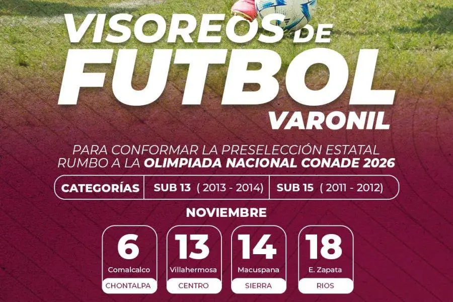Convocan a futbolistas tabasqueños a visorias rumbo a la Olimpiada Nacional 2026