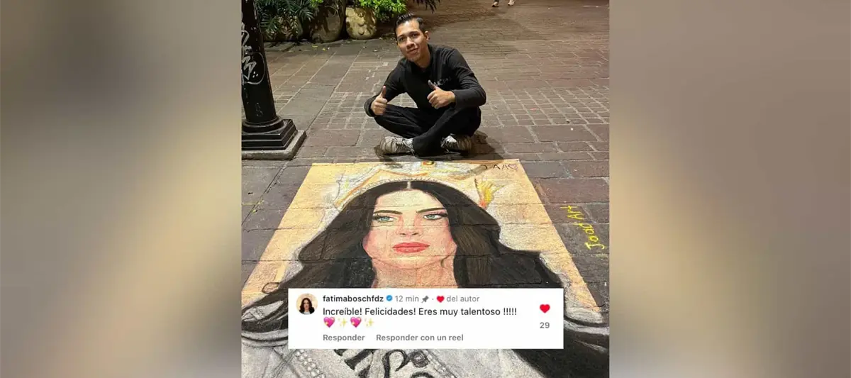 Artista urbano de Jalisco realiza pintura efímera de Fátima Bosch