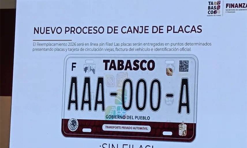 Costo por cambio de placas en Tabasco es el más barato del sureste: Finanzas