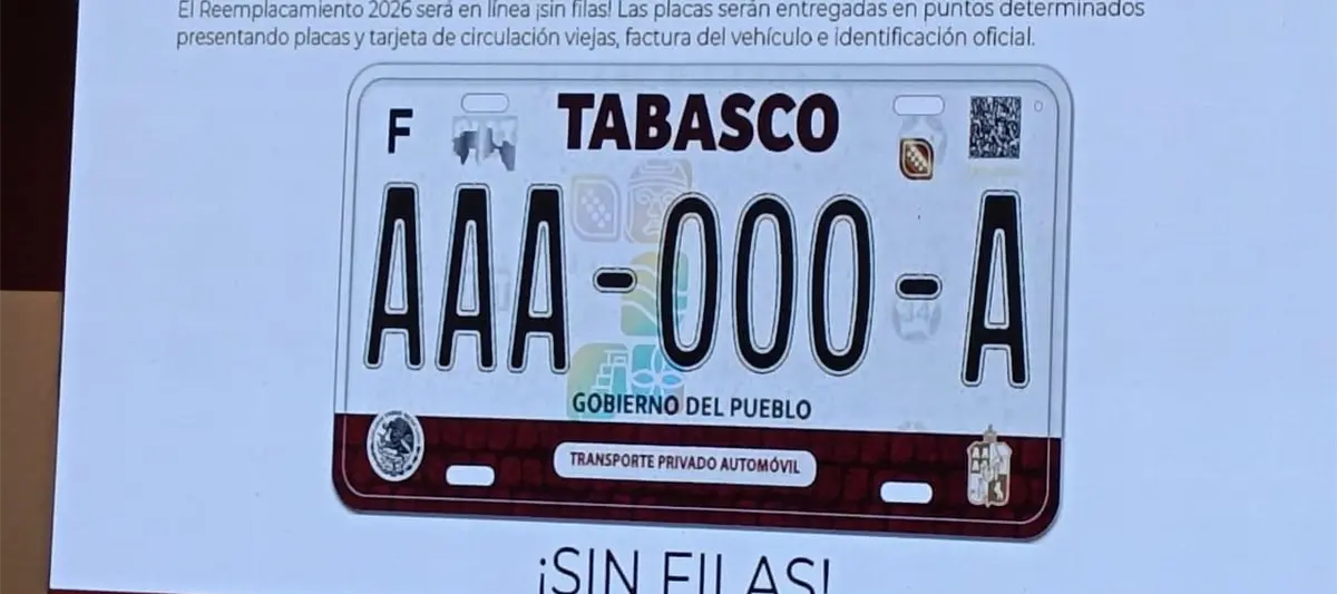 Canje de placas vehiculares en Tabasco iniciará el 5 de enero