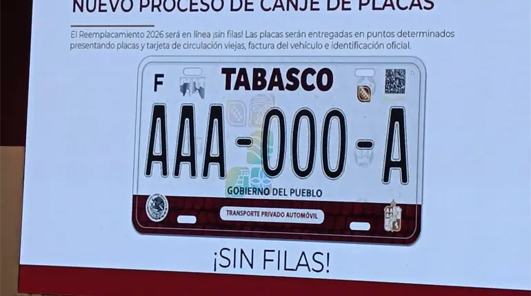 Canje de placas vehiculares en Tabasco iniciará el 5 de enero