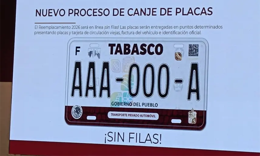 Canje de placas vehiculares en Tabasco iniciará el 5 de enero