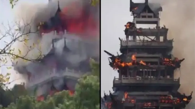 Incendió consume parte del templo Yongqing de 1500 años de antigüedad en China