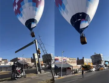 Globo aerostático aterriza de emergencia en plena calle en Guanajuato