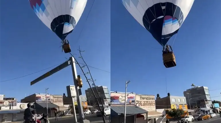 Globo aerostático aterriza de emergencia en plena calle en Guanajuato