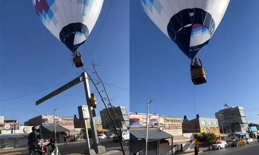 Globo aerostático aterriza de emergencia en plena calle en Guanajuato