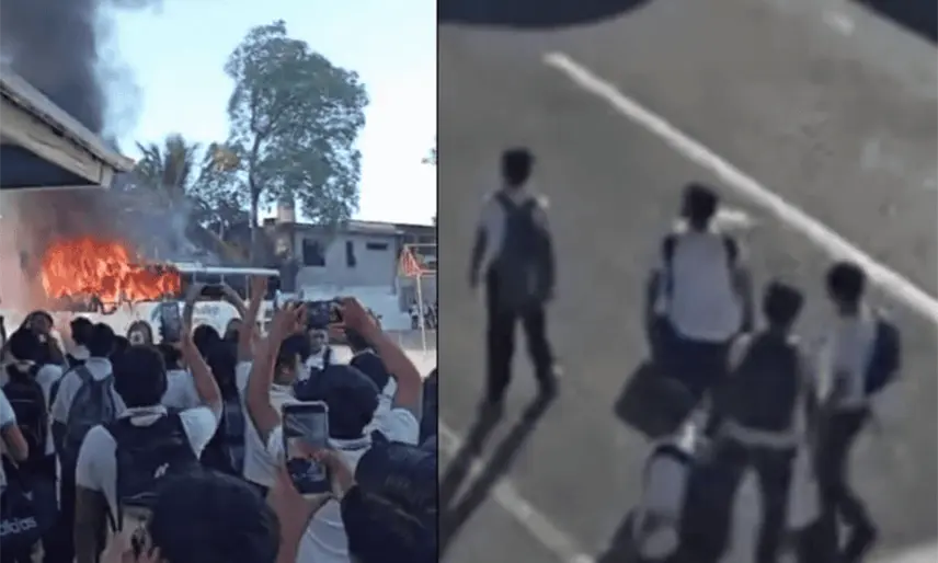 Con quema de camión, protestan alumnos del Conalep Villahermosa