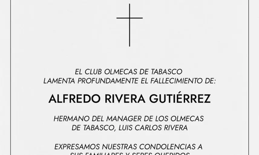 Fallece hermano de Luis Carlos Rivera, manager de Olmecas de Tabasco