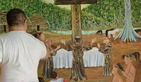 Pintan mural en Iglesia de Frontera sobre primera misa en Centla