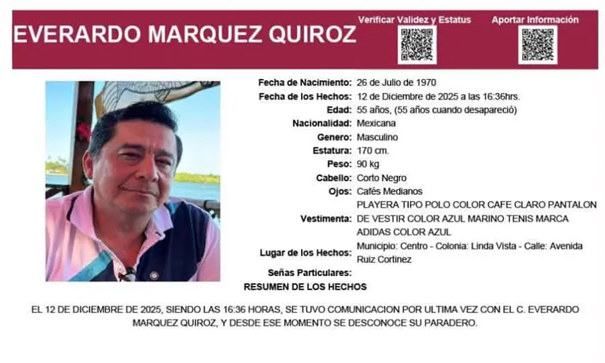 Buscan a Everardo Márquez Quiroz, desaparecido sobre la Villahermosa-Paraíso