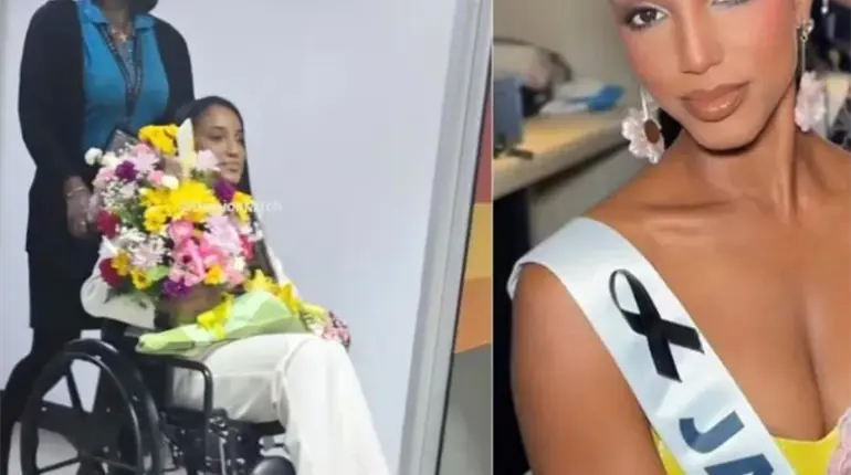 Reaparece Miss Jamaica tras accidente en Miss Universo
