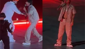 Se reencuentran J Balvin y Natanael Cano en &uacute;ltimo concierto de Bad Bunny en CDMX
