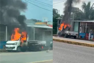 Se quema veh&iacute;culo por presunto cortocircuito en Huimanguillo