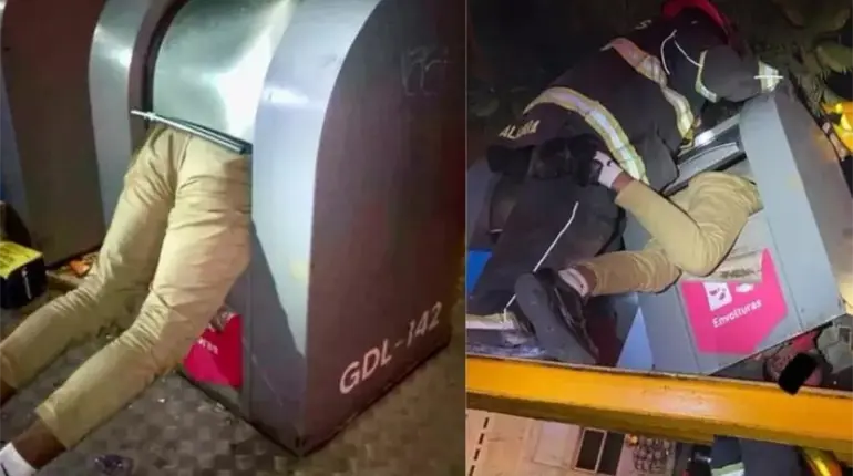 &iexcl;De no creerse! Hombre queda atrapado en contenedor de basura en Jalisco