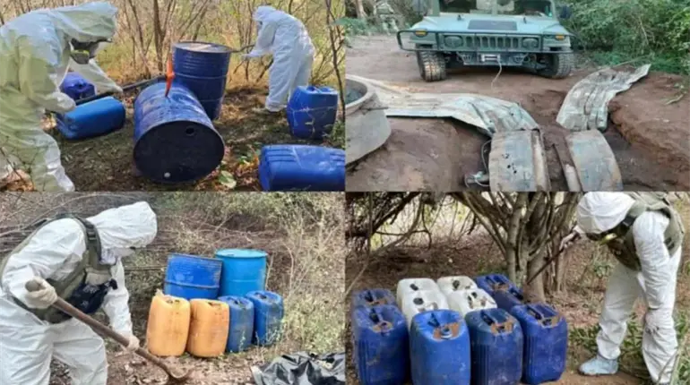 Aseguran m&aacute;s de 34 mil litros de precursores qu&iacute;micos y detienen a cuatro en Sinaloa