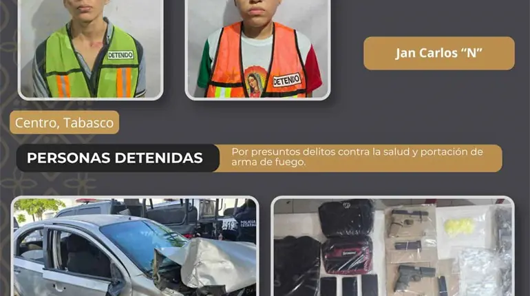 Armas y droga fueron aseguradas a presuntos delincuentes tras persecuci&oacute;n y balacera en Tierra Colorada, Centro