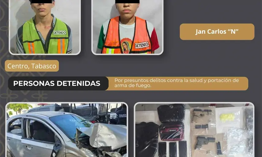 Armas y droga fueron aseguradas a presuntos delincuentes tras persecución y balacera en Tierra Colorada, Centro
