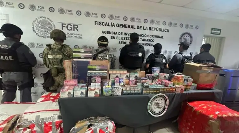 Decomisan cerca de 11 mil cigarros y vapeadores ap&oacute;crifos en Huimanguillo